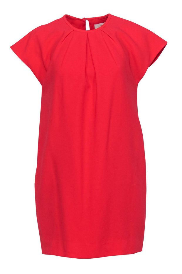 Current Boutique-Kate Spade - Bright Coral Cap Sleeve Shift Dress w/ Pleated Neckline Sz 0