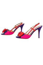 Current Boutique-Kate Spade - Bright Pink, Orange & Purple Slingback Pumps w/ Bows Sz 8