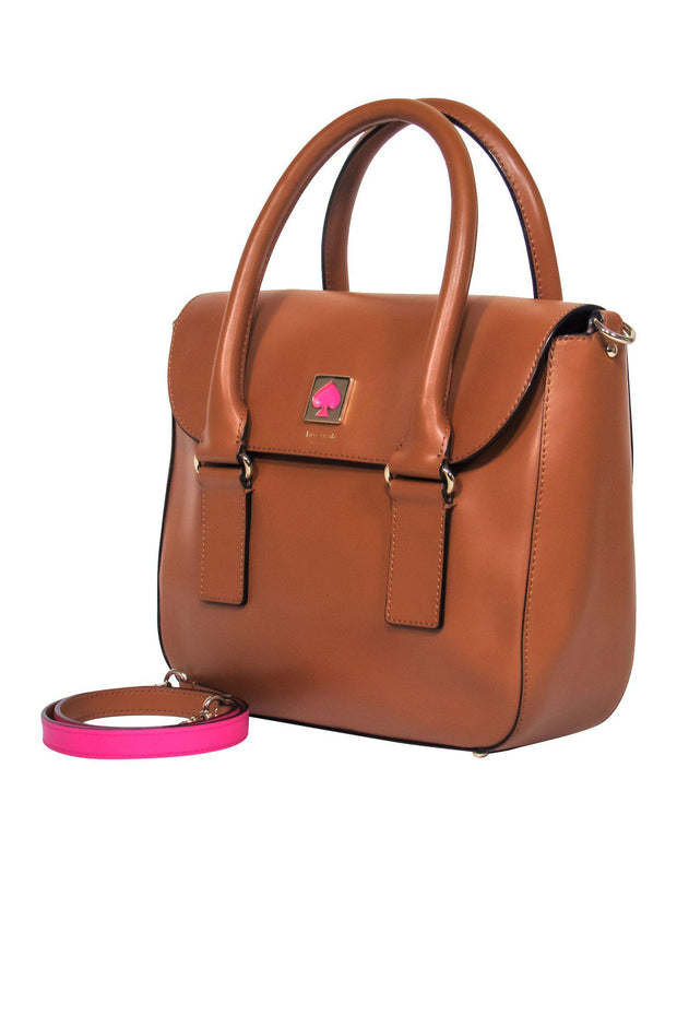 Current Boutique-Kate Spade - Brown Leather Structured Satchel w/ Pink Trim