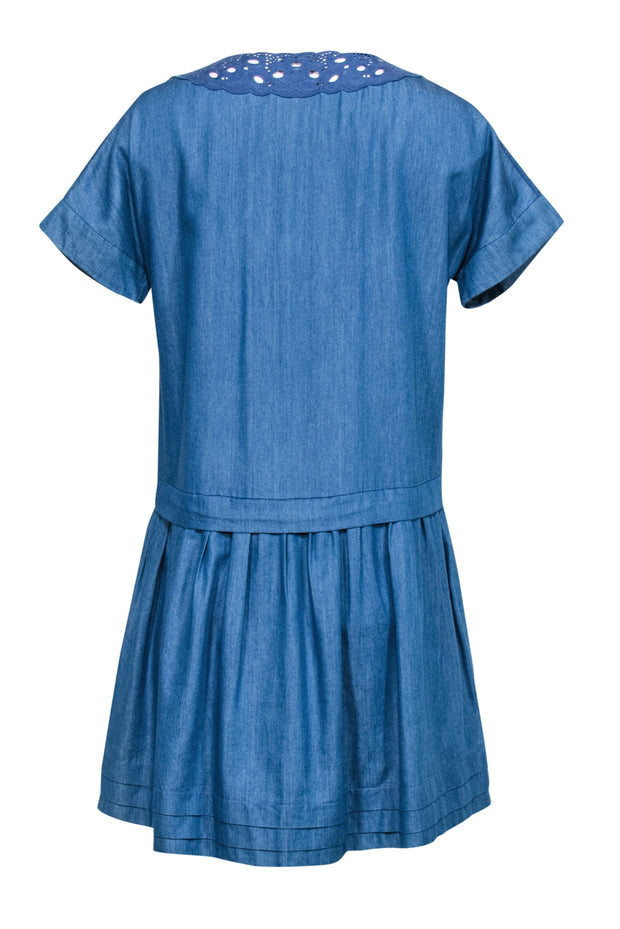 Current Boutique-Kate Spade - Chambray Shift Dress w/ Lace, Eyelet & Pleated Trim Sz 4