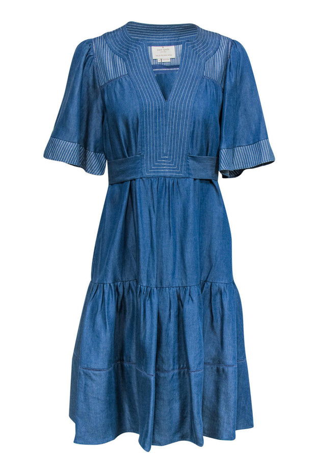 Current Boutique-Kate Spade - Chambray Tiered Shift Dress w/ Tie Sz M