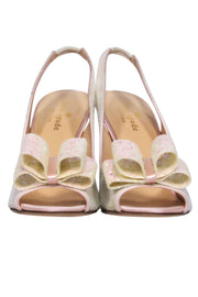 Current Boutique-Kate Spade - Champagne Iridescent Glitter Slingback Peep-Toe Pumps w/ Bow Sz 7