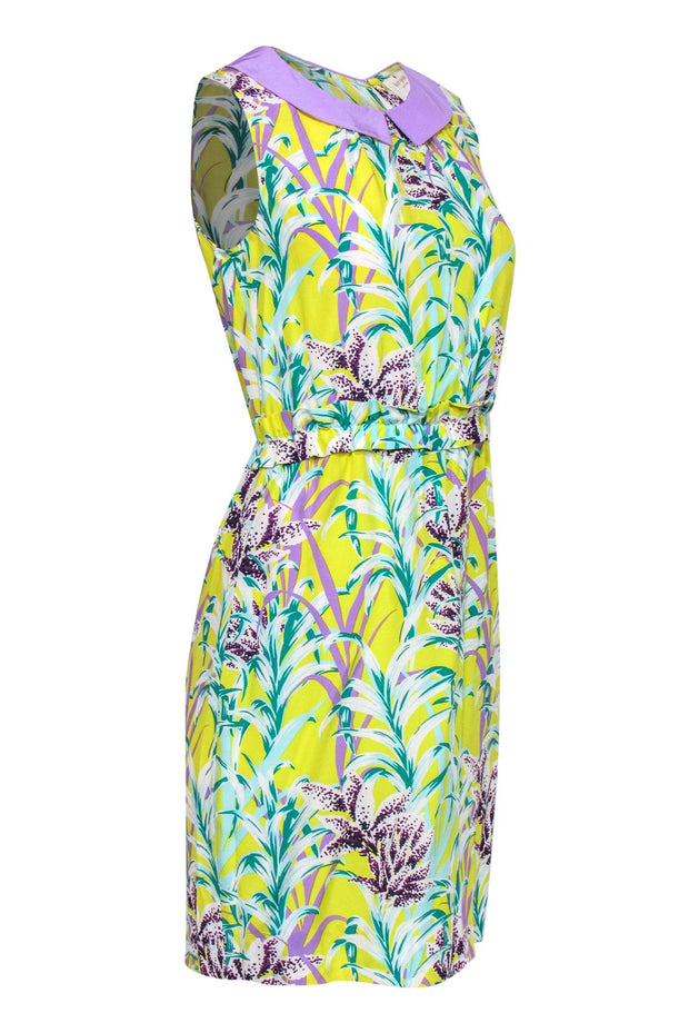 Current Boutique-Kate Spade - Chartreuse, Purple & Green Botanical Print Silk Blend Dress Sz 4