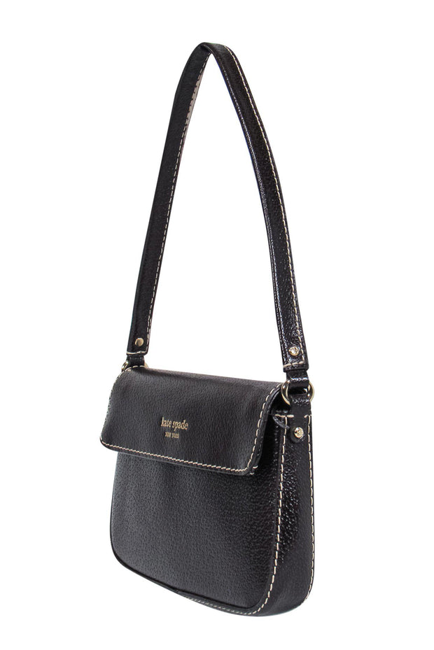 Current Boutique-Kate Spade - Chocolate Pebbled Leather Mini Handbag w/ White Stitching