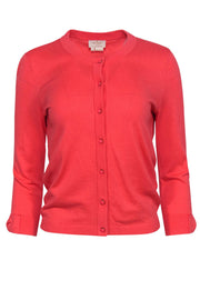 Current Boutique-Kate Spade - Coral Button-Up Cropped Sleeve Knit Cardigan w/ Bows On Cuffs Sz S