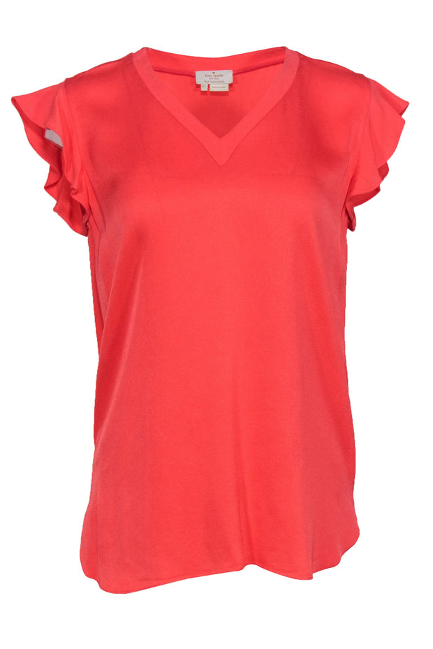 Current Boutique-Kate Spade - Coral Ruffled Cap Sleeve Blouse Sz XS