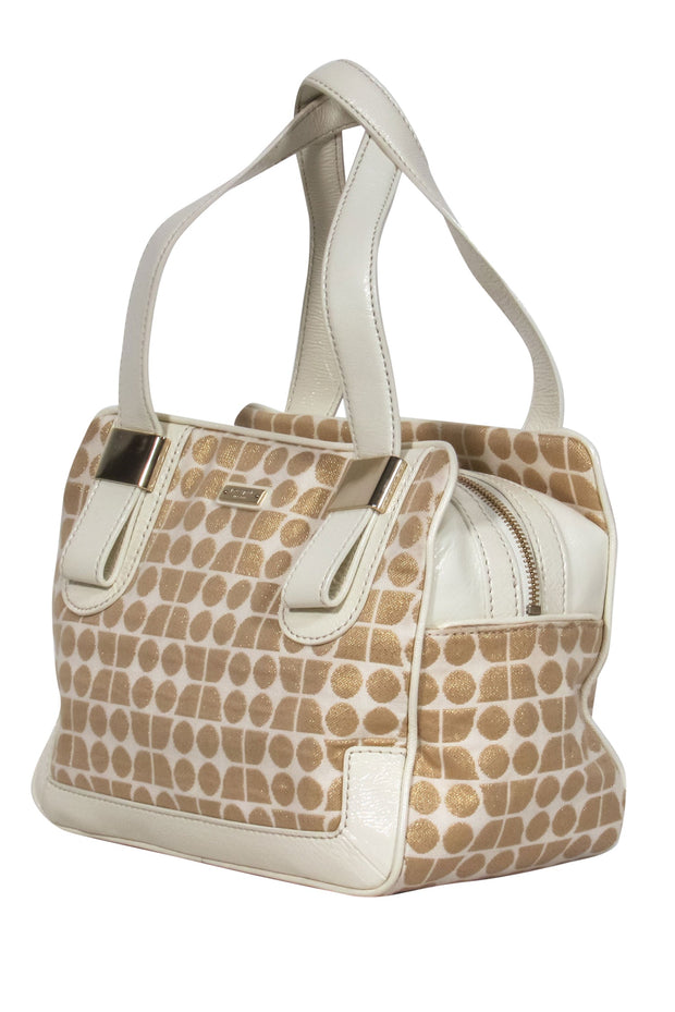 Current Boutique-Kate Spade - Cream & Gold Patterned Bowler-Style Handbag