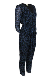 Current Boutique-Kate Spade - Dark Blue & Black Leopard Print Metallic Jumpsuit Sz 4