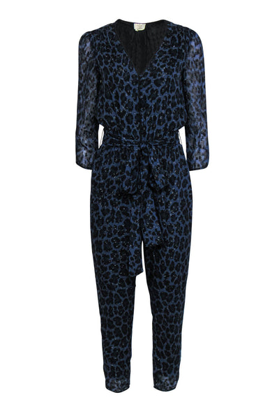 Current Boutique-Kate Spade - Dark Blue & Black Leopard Print Metallic Jumpsuit Sz 4