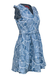 Current Boutique-Kate Spade - Denim Floral Textured Sleeveless Fit & Flare Dress w/ Ruffles Sz 2