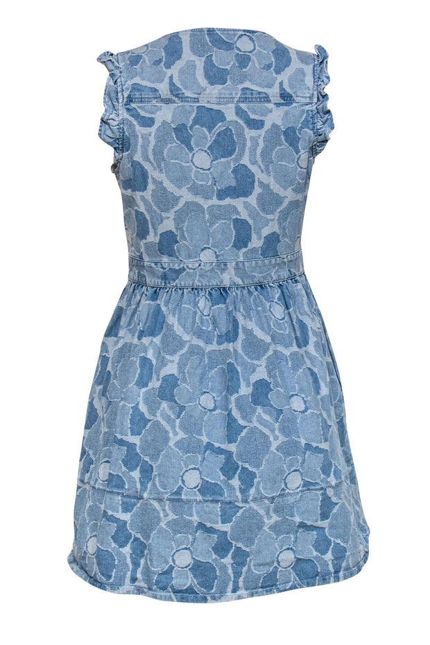 Current Boutique-Kate Spade - Denim Floral Textured Sleeveless Fit & Flare Dress w/ Ruffles Sz 2