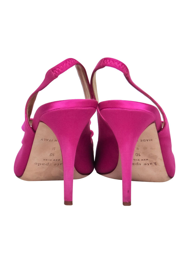 Current Boutique-Kate Spade - Fuchsia Satin Slingback Peep Toe Pumps w/ Bow Sz 10
