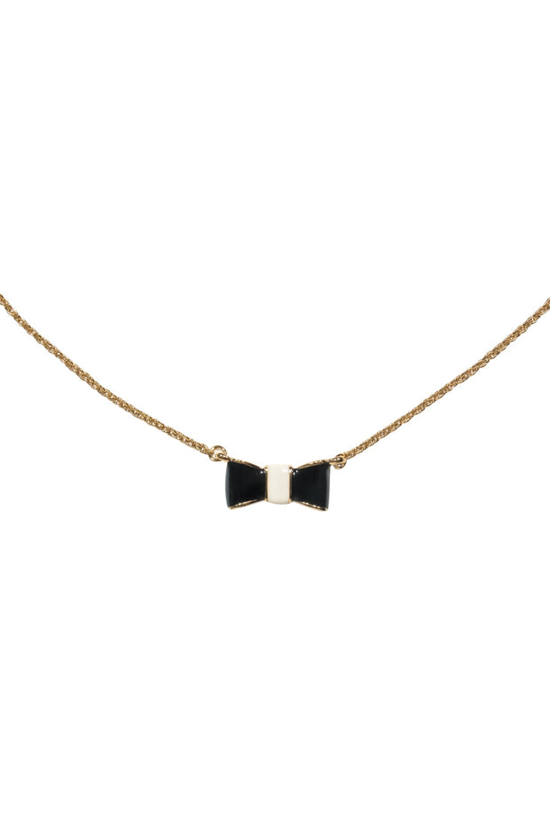 Current Boutique-Kate Spade - Gold, Black & White "Take a Bow" Statement Necklace