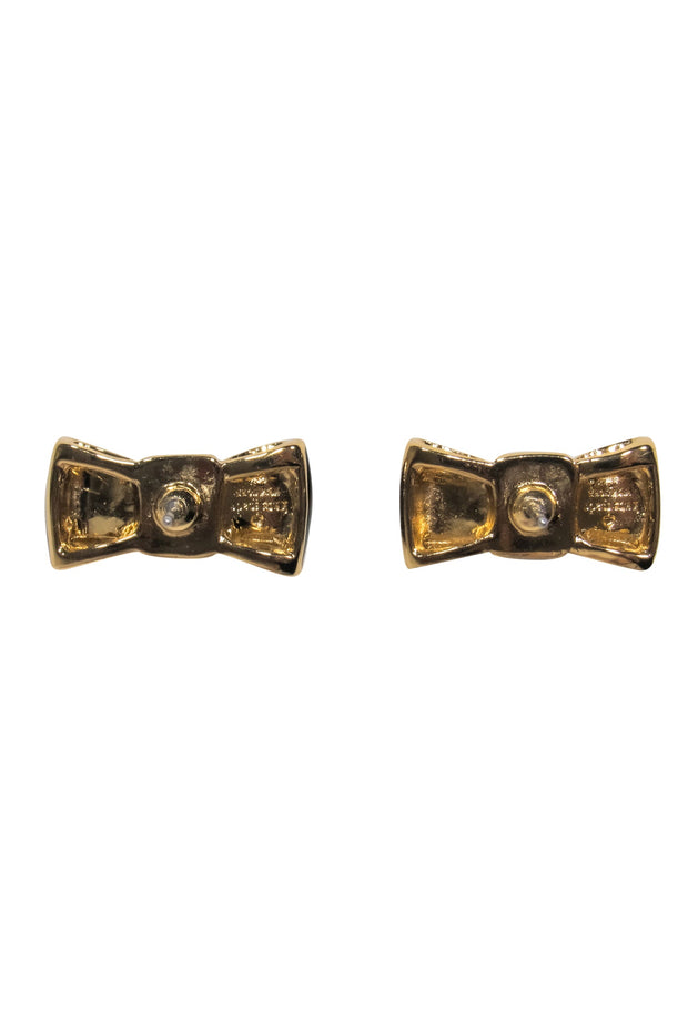 Current Boutique-Kate Spade - Gold, Black & White "Take a Bow" Stud Earrings
