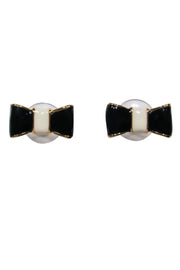Current Boutique-Kate Spade - Gold, Black & White "Take a Bow" Stud Earrings