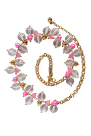 Current Boutique-Kate Spade - Gold Chain Necklace w/ Pink & Clear Bauble Beads