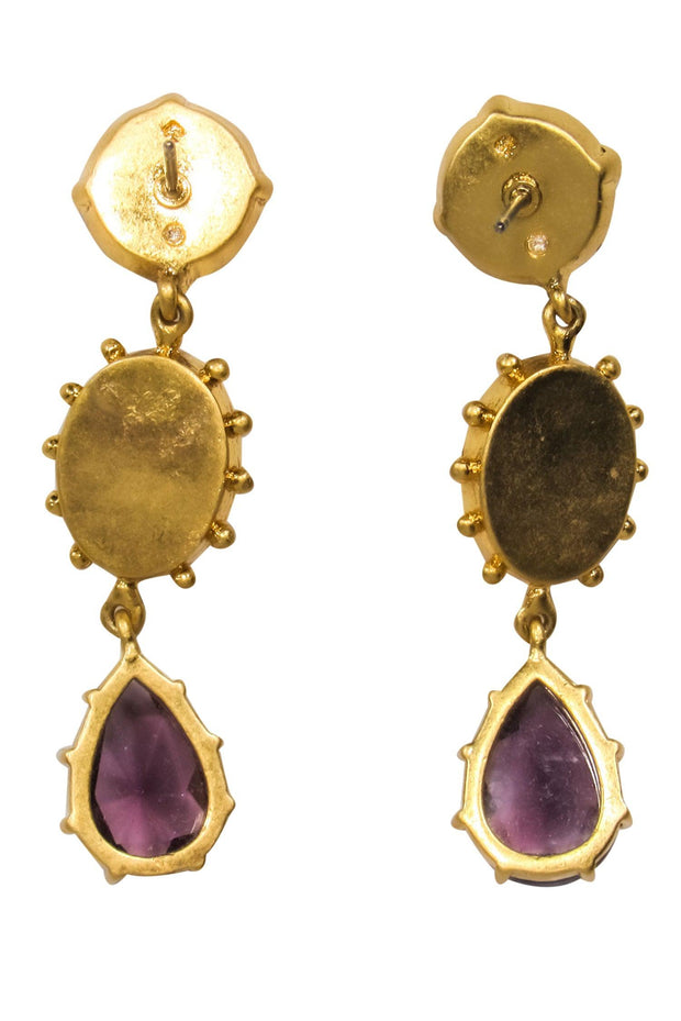 Current Boutique-Kate Spade - Gold, Maroon & Pink Jeweled Drop Earrings