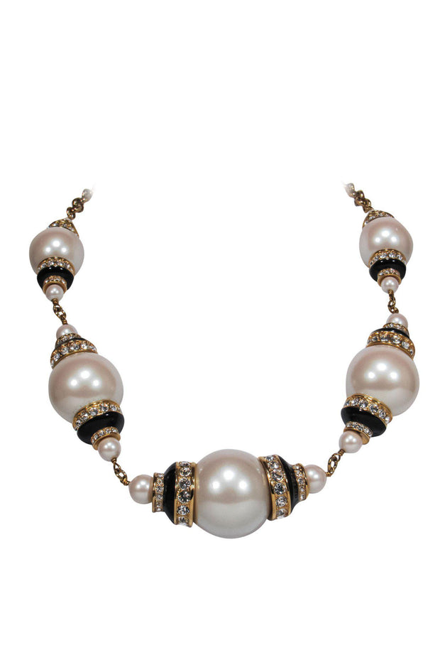 Current Boutique-Kate Spade - Gold Oversized Pearl Necklace w/ Crystals