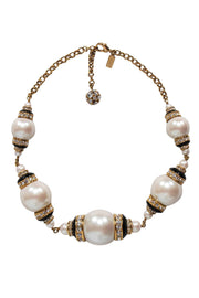 Current Boutique-Kate Spade - Gold Oversized Pearl Necklace w/ Crystals