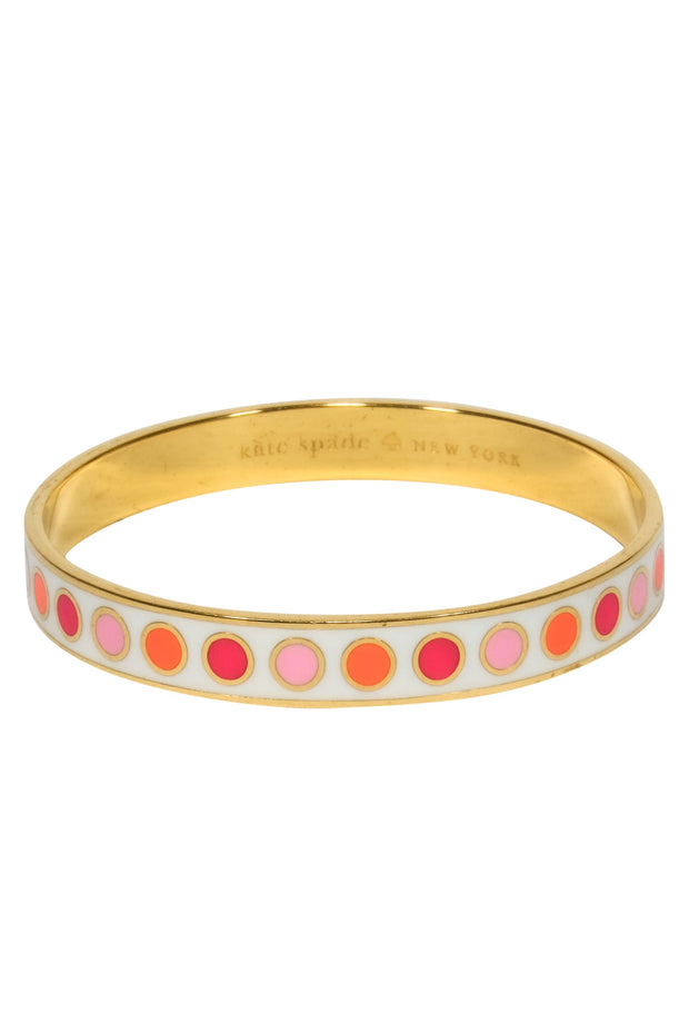 Current Boutique-Kate Spade - Gold, White & Pink Polka Dot "Make Your Mark" Engraved Bangle