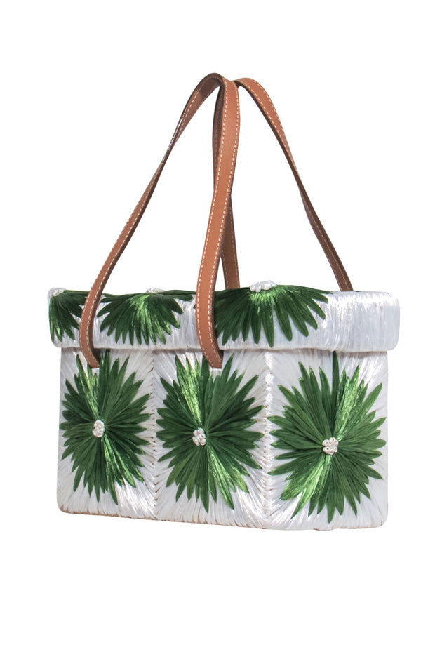 Current Boutique-Kate Spade - Green & Ivory Floral Straw Handbag