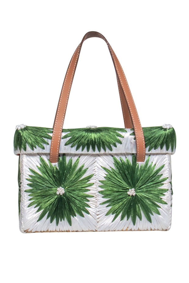 Current Boutique-Kate Spade - Green & Ivory Floral Straw Handbag