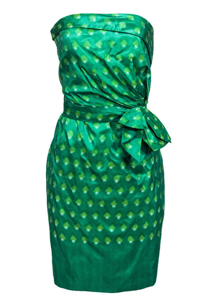 Current Boutique-Kate Spade - Green & Yellow Printed Strapless Sheath Dress w/ Bow Sz 10
