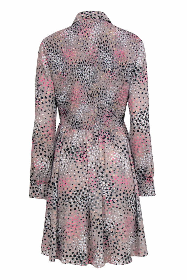 Current Boutique-Kate Spade - Grey, Black & Pink Dotted Long Sleeve Button-Up Dress Sz 8