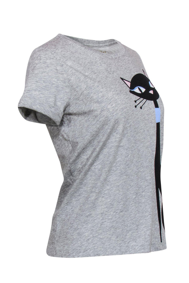 Current Boutique-Kate Spade - Grey T-Shirt w/ Black Cat Graphic Sz XS