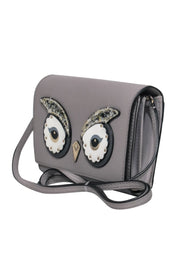 Current Boutique-Kate Spade - Grey Textured Leather Fold-Over Sequined Owl Crossbody