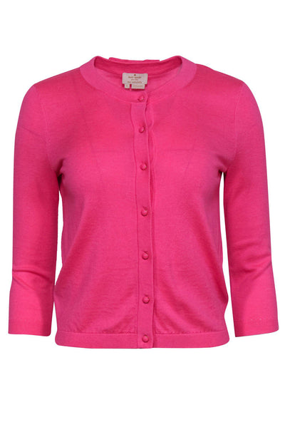 Current Boutique-Kate Spade - Hot Pink Button-Up Cropped Sleeve Knit Cardigan w/ Bow on Back Sz S
