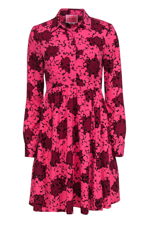 Current Boutique-Kate Spade - Hot Pink & Maroon Abstract Print Button-Up Fit & Flare Dress Sz 2