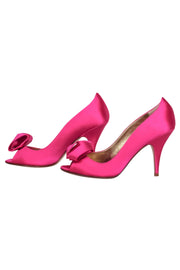 Current Boutique-Kate Spade - Hot Pink Satin Peep Toe Pumps w/ Applique Sz 7