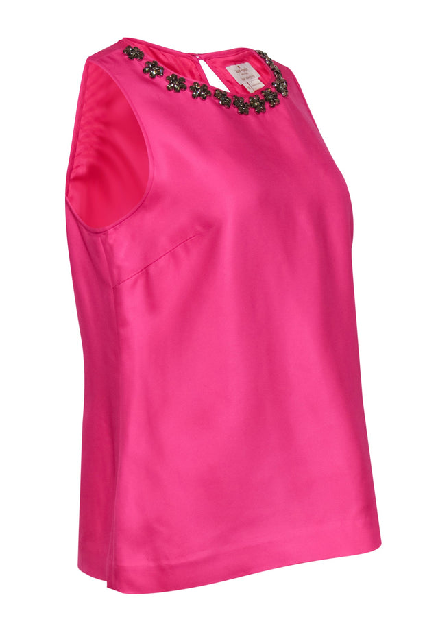 Current Boutique-Kate Spade - Hot Pink Tank w/ Floral Jeweled Neckline Sz 10