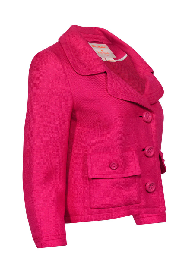 Current Boutique-Kate Spade - Hot Pink Woven Cropped Blazer Sz 2