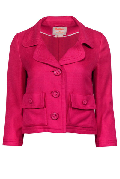 Current Boutique-Kate Spade - Hot Pink Woven Cropped Blazer Sz 2