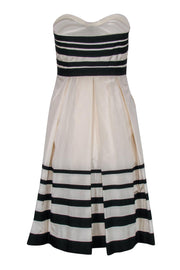 Current Boutique-Kate Spade - Ivory & Black Striped Strapless Silk A-Line Dress w/ Bow Sz 6