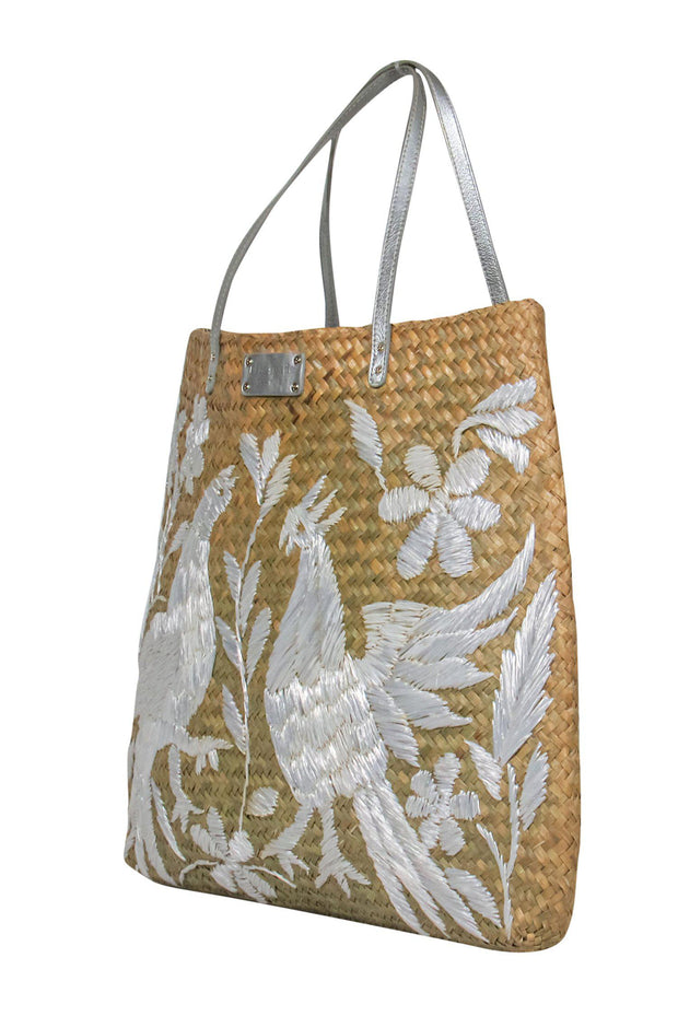 Current Boutique-Kate Spade - Large Beige Straw Woven Tote w/ Bird Design
