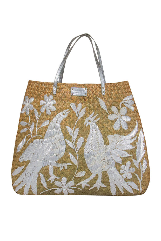 Current Boutique-Kate Spade - Large Beige Straw Woven Tote w/ Bird Design