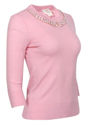 Current Boutique-Kate Spade - Light Pink Cropped Sleeve Sweater w/ Embellished Neckline Sz S