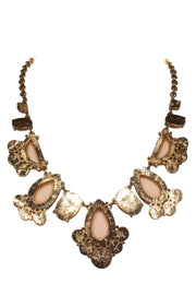 Current Boutique-Kate Spade - Light Pink & Gold Faux Gem Statement Necklace
