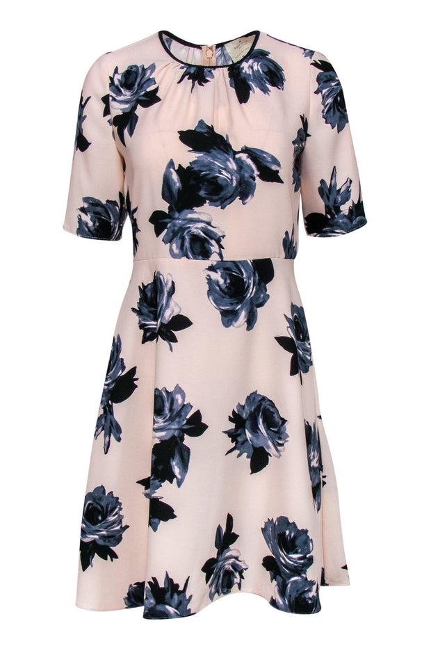 Current Boutique-Kate Spade - Light Pink & Navy Floral Print Short Sleeve A-Line Dress Sz 4