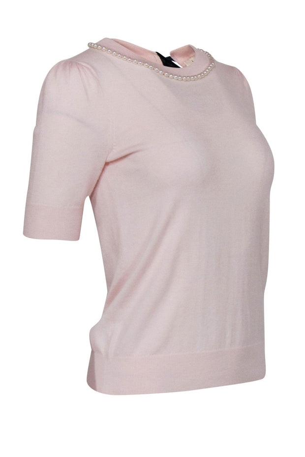 Current Boutique-Kate Spade - Light Pink Short Sleeve Sweater w/ Pearl Embellished Neckline Sz XS