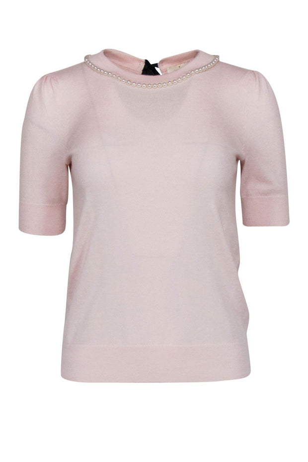 Current Boutique-Kate Spade - Light Pink Short Sleeve Sweater w/ Pearl Embellished Neckline Sz XS