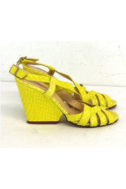 Current Boutique-Kate Spade - Lime Yellow Snakeskin Leather Wedges Sz 5