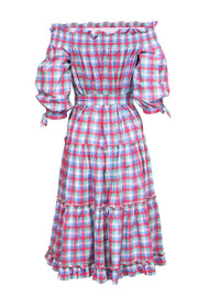Current Boutique-Kate Spade - Multicolored Gingham Tiered Off-the-Shoulder Midi Dress w/ Belt Sz L