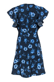 Current Boutique-Kate Spade - Navy & Blue Rose Printed Dress w/ Flutter Sleeves Sz 0