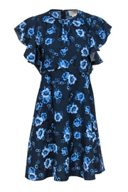 Current Boutique-Kate Spade - Navy & Blue Rose Printed Dress w/ Flutter Sleeves Sz 0