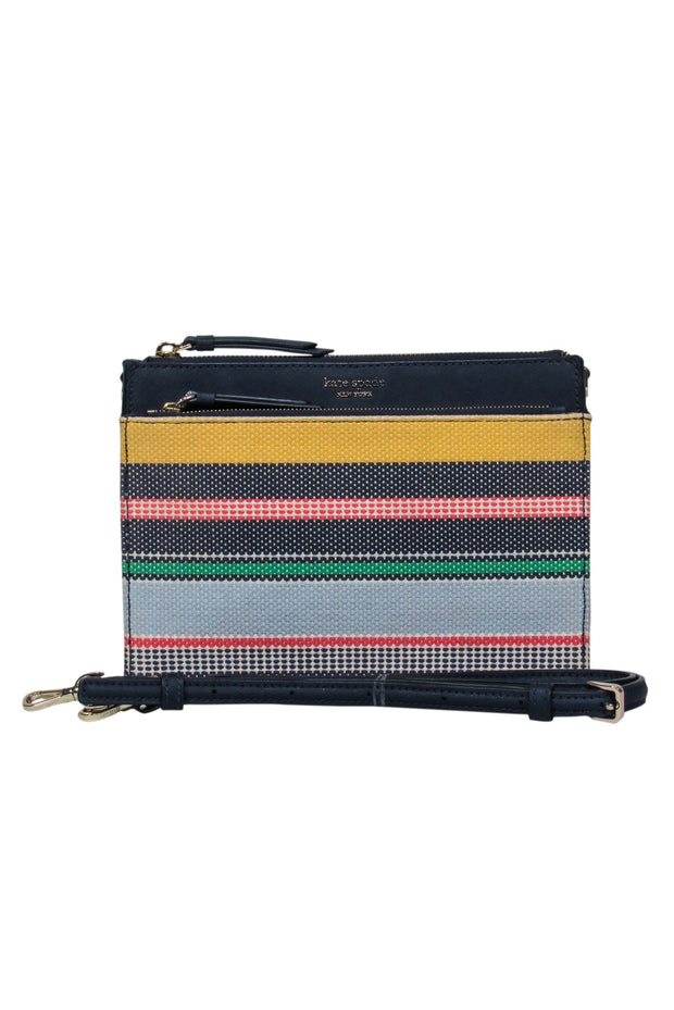 Vintage Kate Spade New York Handbag, Blue Brown Striped, Top Handle Purse,  Small Shoulder Bag