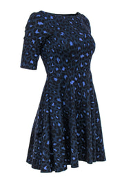 Current Boutique-Kate Spade - Navy Leopard Print Fit & Flare Dress w/ Lace-Up Back Sz XS
